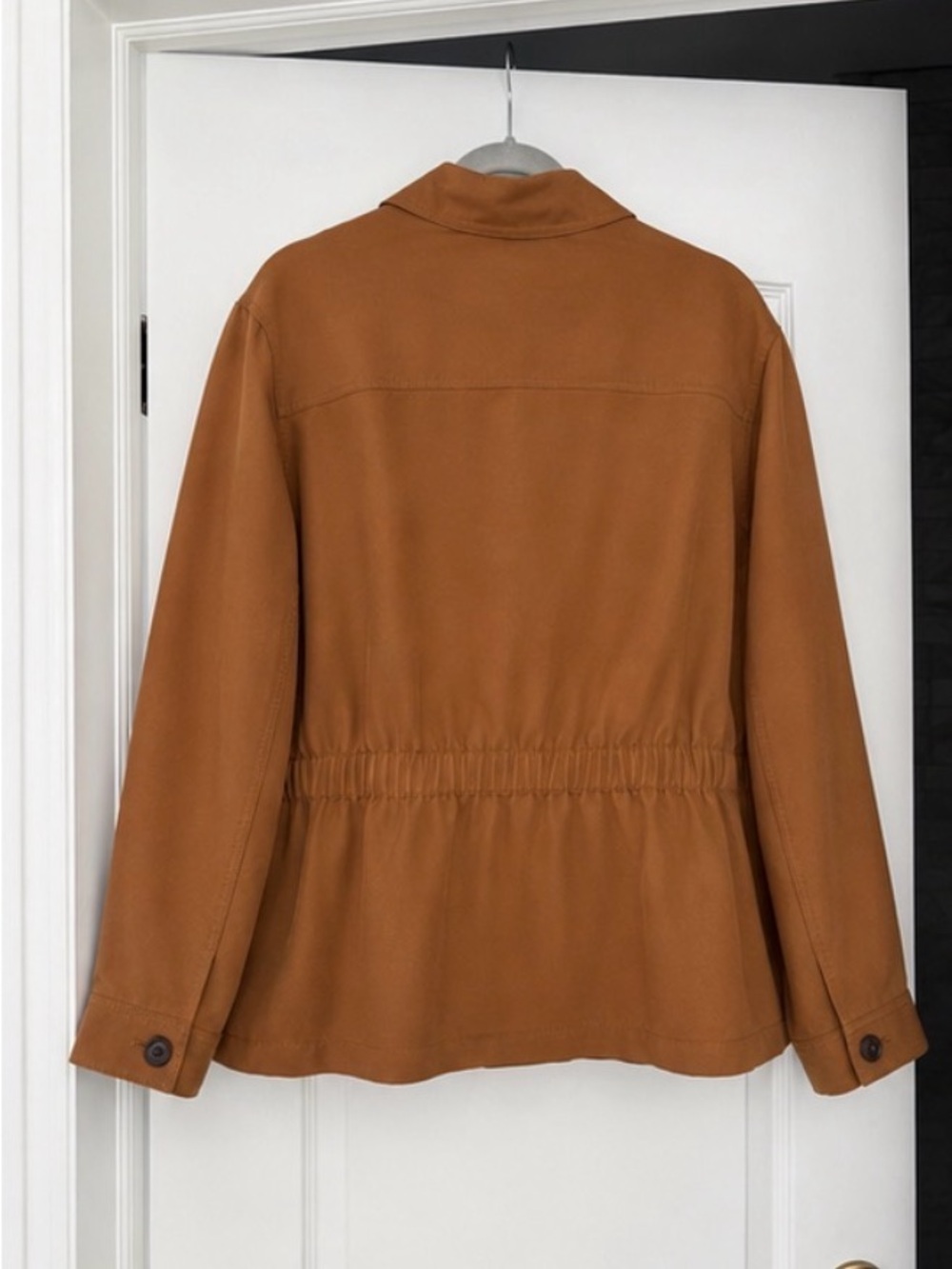 Talbots 1X Tencel Utility Jacket Sierra Brown Cinched Back Pockets - Picture 4 of 6